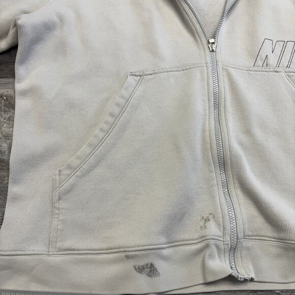Vintage Y2K Nike White Mens XXL Full Zip Spell Out Swoosh Ribbed Pocket Hoodie - Picture 5 of 11